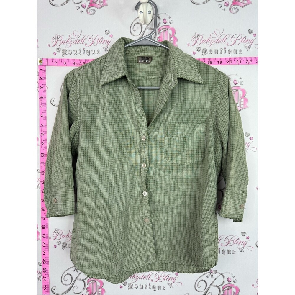 Urban life vintage top Light Green Casual Button-Down Shirt with Chest Pocket